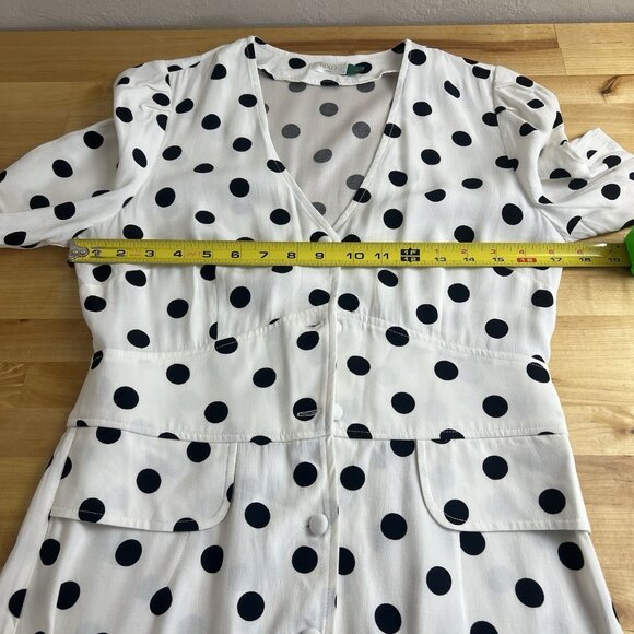 RIXO Mini Dress Laura Polka-Dot White V-Neck Short Sleeve Retro Size Medium - Picture 9 of 11
